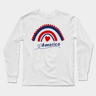 America Patriotic Boho Rainbow Long Sleeve T-Shirt